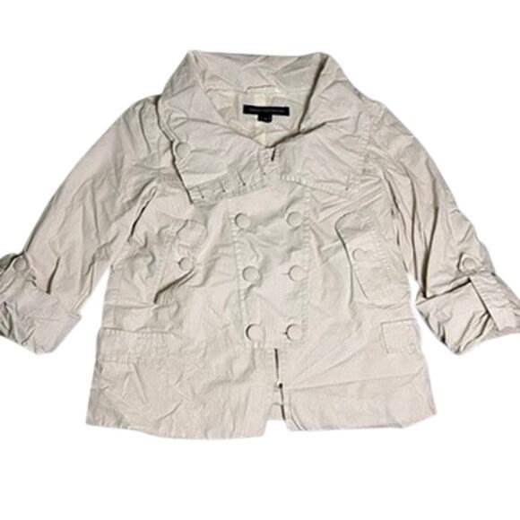 French Connection Ivory Peacoat Womens 6 100% Cotton Double Breasted Minimalist - Picture 3 of 11